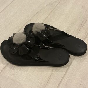 UGG Women's Black Sandals with Fluffy Accent